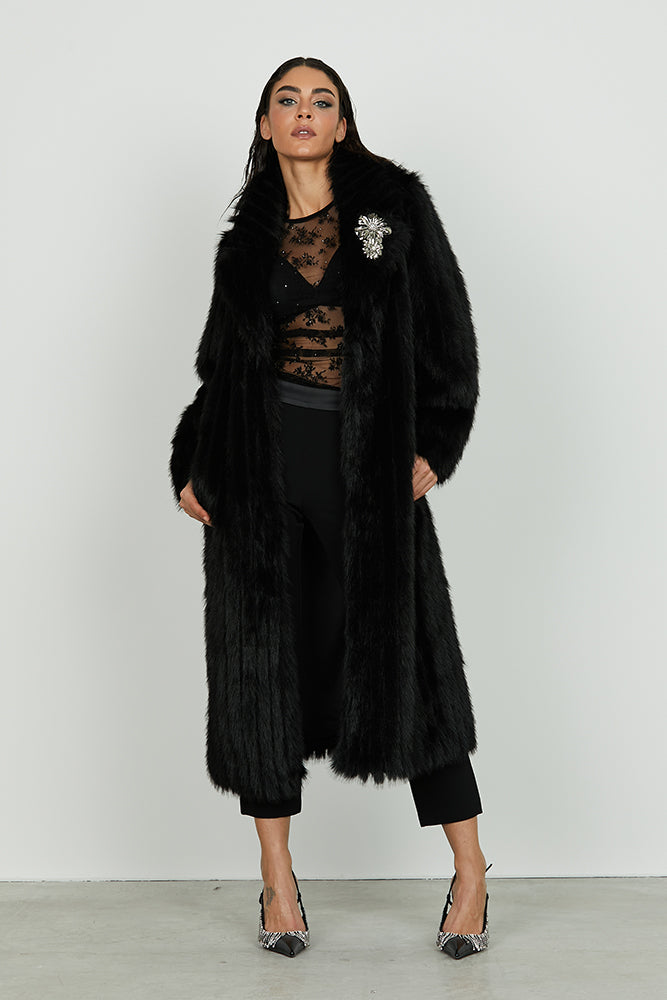 Ecopelliccia GHENTY manica lunga lunga più cintura più spille ecopelle art. RCA2505009001 Donna Relish Autunno Inverno 2025/2026