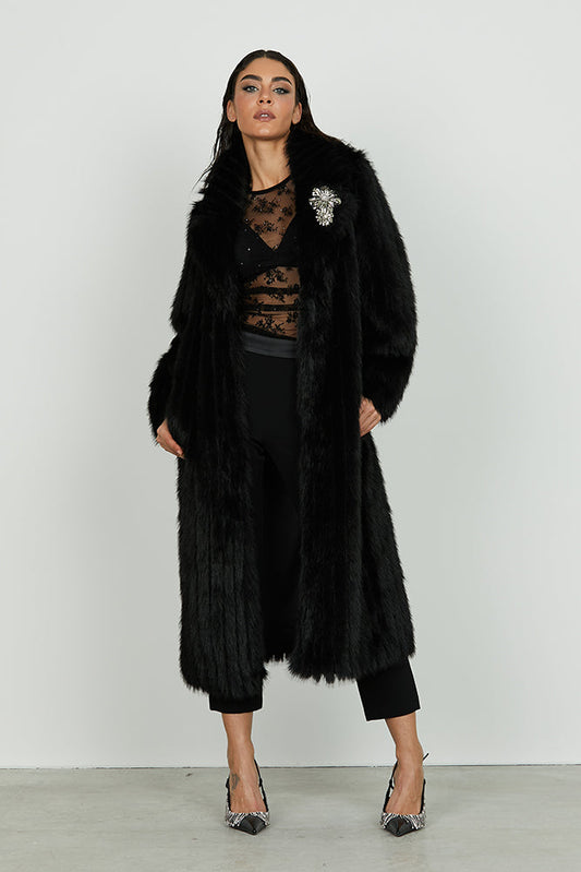 Ecopelliccia GHENTY manica lunga lunga più cintura più spille ecopelle art. RCA2505009001 Donna Relish Autunno Inverno 2025/2026