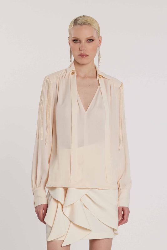 Blusa FLAPS scollo a V maniche lunghe più fusciacca più frange art. RCP2603009003 Donna Relish Primavera Estate 2026