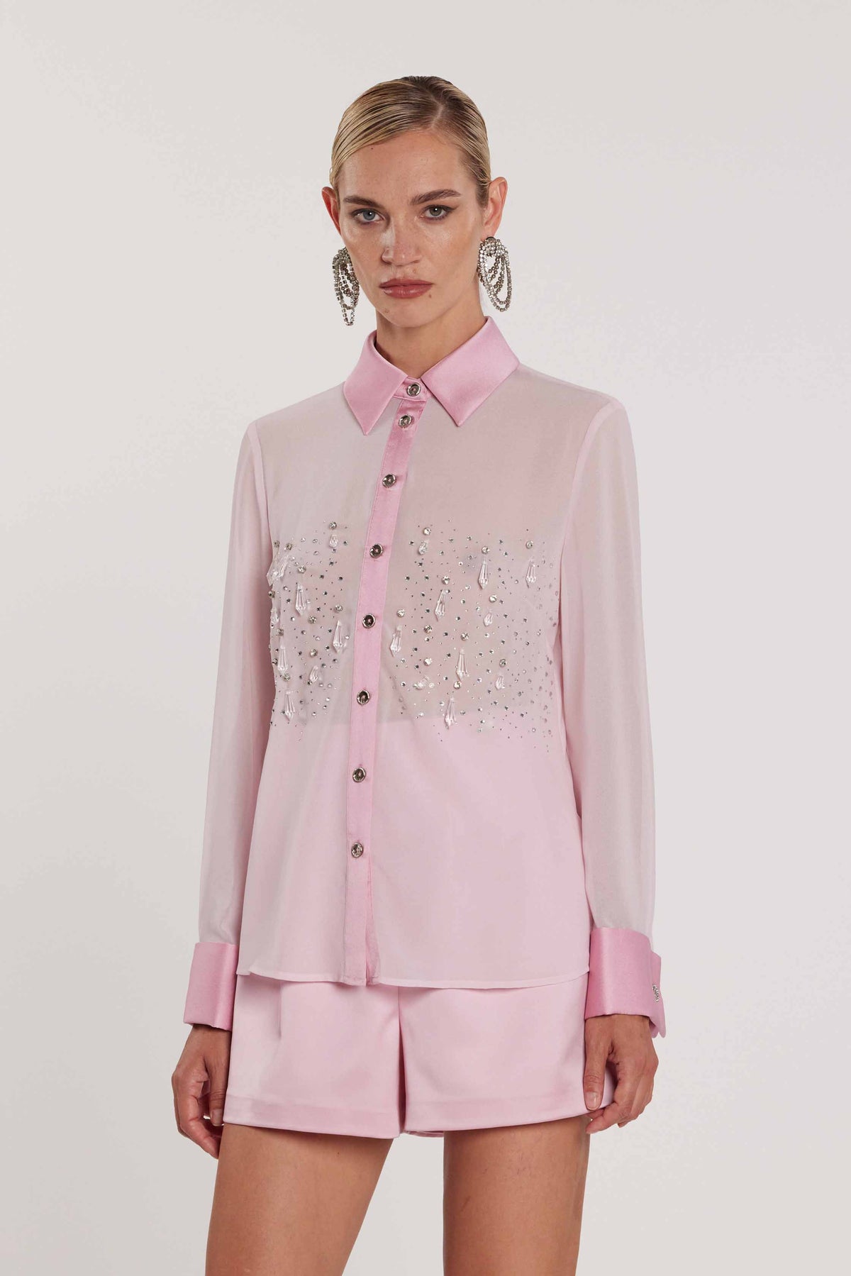 Camicia KITON maniche lunghe inserti in raso con gemelli più applicazioni strass più pendenti art. RCP2603009005 Donna Relish Primavera Estate 2026