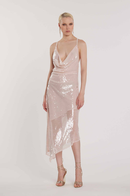 Abito BELOVED midi collo morbido top incrocio retro full paillettes art. RCP2609006014 Donna Relish Primavera Estate 2026