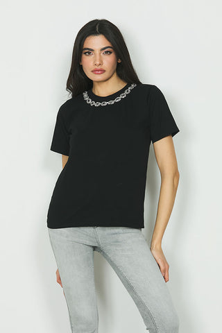 T-shirt DESIRE m/m con ricamo collana più strass art. RDA2401033001 Donna Relish Autunno Inverno 2024/25