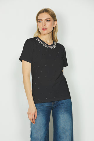 T-shirt DOMENICA m/m con strass più collana con pietre multicolor art. RDA2401033004 Donna Relish Autunno Inverno 2024/25