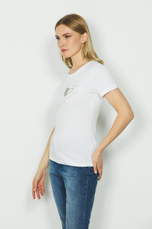 T-shirt PALMIRA m/m con stampa più ricamo pietre cuore art. RDA2401033007 Donna Relish Autunno Inverno 2024/25