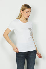 T-shirt KALPANA m/m con stampa logo più finto taschino con strass più catene art. RDA2401033008 Donna Relish Autunno Inverno 2024/25