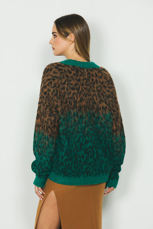 Maglia LORELLA manica lunga scollo v over con jacquard animalier art. RDA2402634086 Donna Relish Autunno Inverno 2024/25