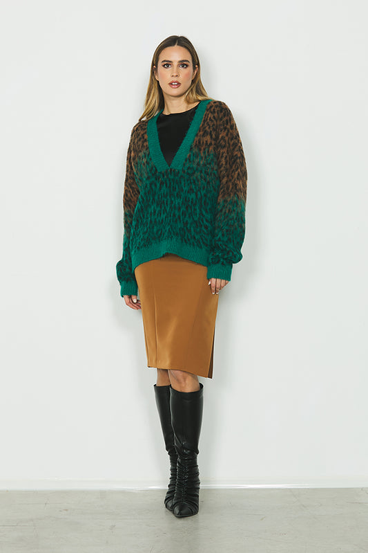 Maglia LORELLA manica lunga scollo v over con jacquard animalier art. RDA2402634086 Donna Relish Autunno Inverno 2024/25