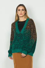 Maglia LORELLA manica lunga scollo v over con jacquard animalier art. RDA2402634086 Donna Relish Autunno Inverno 2024/25