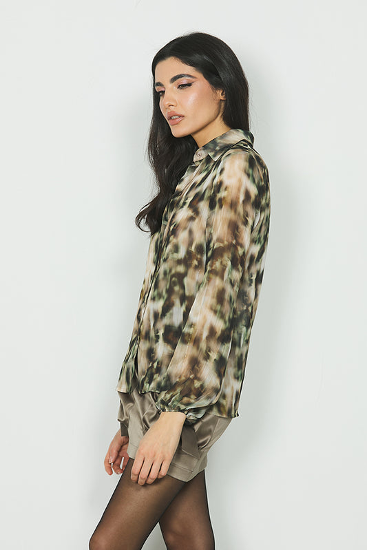 Camicia ALESSIA con arricci fantasia camouflage più lurex art. RDA2403009029 Donna Relish Autunno Inverno 2024/25