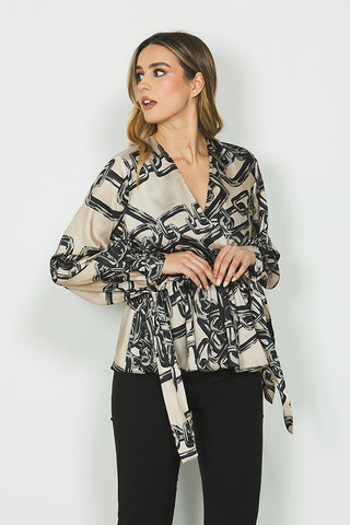 Blusa CATIA manica lunga con fusciacca scollo a incrocio con elastico fantasia catene art. RDA2403009031 Donna Relish Autunno Inverno 2024/25