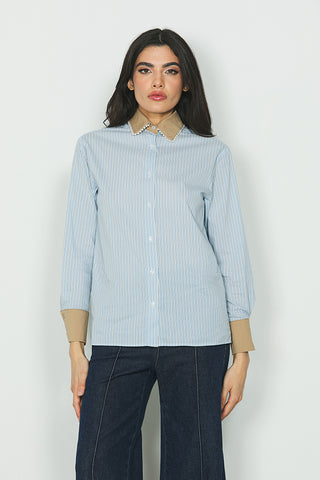 Camicia FOSCA manica lunga con polsi a contrasto più applicazione perle righe art. RDA2403056026 Donna Relish Autunno Inverno 2024/25