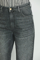 Panta CARLA_30 vita media 5 ts con strass baggy fit in black denim art. RDA2407033034 Donna Relish Autunno Inverno 2024/25