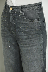 Panta CARLA_30 vita media 5 ts con strass baggy fit in black denim art. RDA2407033034 Donna Relish Autunno Inverno 2024/25