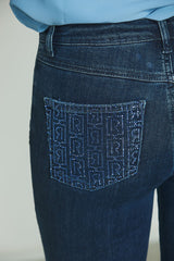 Panta SCHIFFER_23 vita media 5ts con strass retro flaire fit in blue denim art. RDA2407643006 Donna Relish Autunno Inverno 2024/25