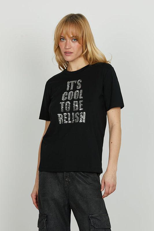 T-shirt MONREA mezza manica con scritte paillettes art. RDA2501033003 Donna Relish Autunno Inverno 2025/2026