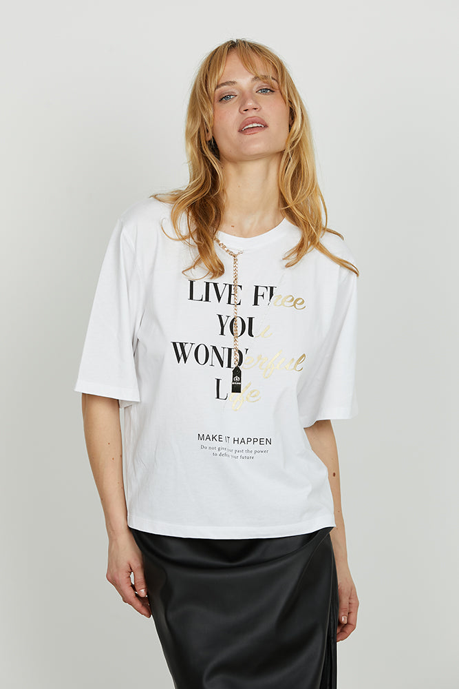 T-shirt HAPPEN mezza manica con catena più placca logo più stampa art. RDA2501033006 Donna Relish Autunno Inverno 2025/2026