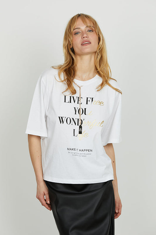 T-shirt HAPPEN mezza manica con catena più placca logo più stampa art. RDA2501033006 Donna Relish Autunno Inverno 2025/2026