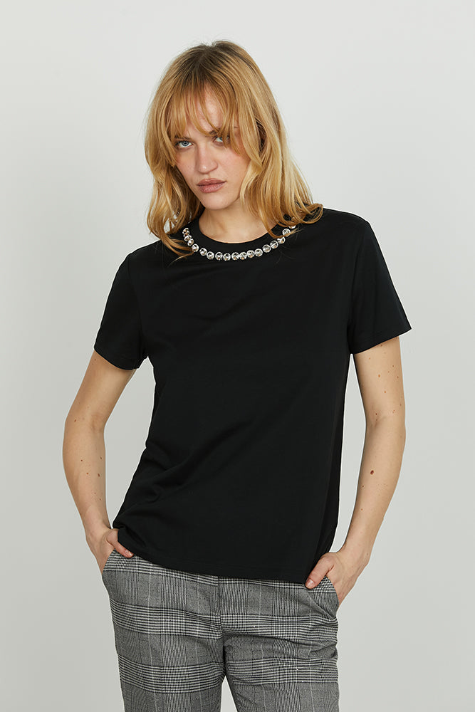 T-shirt SANTISI mezza manica con pietre strass bordo collo art. RDA2501033009 Donna Relish Autunno Inverno 2025/2026