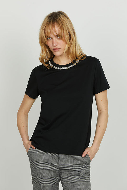 T-shirt SANTISI mezza manica con pietre strass bordo collo art. RDA2501033009 Donna Relish Autunno Inverno 2025/2026