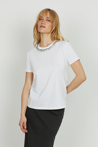T-shirt RAIOLA mezza manica con pietre strass bordo collo art. RDA2501033010 Donna Relish Autunno Inverno 2025/2026
