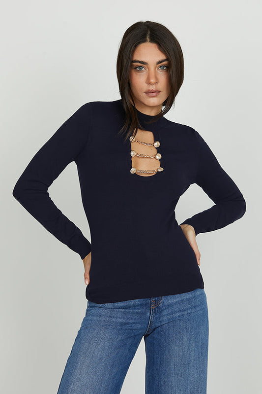 Maglia CHOGOLISA manica lunga colletto con apertura più catene più bottoni art. RDA2502054021 Donna Relish Autunno Inverno 2025/2026