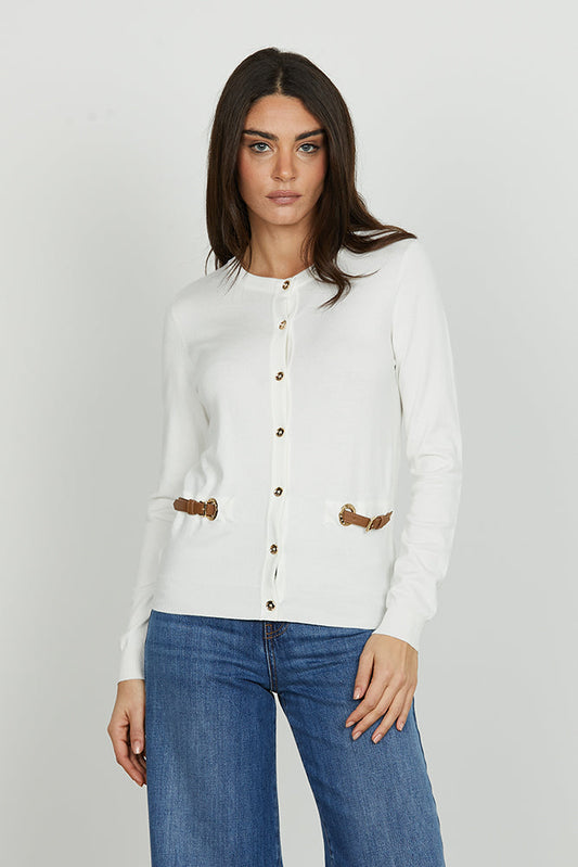 Cardigan NOVANTO manica lunga con bottoni più cinturini ecopelle art. RDA2502054025 Donna Relish Autunno Inverno 2025/2026