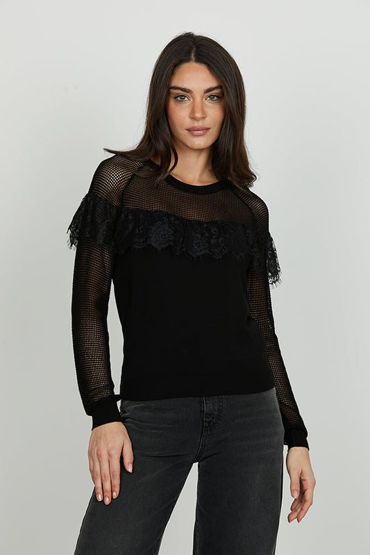 Maglia LECITA manica lunga con inserti rete più pizzo art. RDA2502054028 Donna Relish Autunno Inverno 2025/2026
