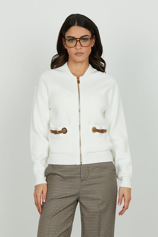 Cardigan CASTELROSSO manica lunga con zip più tasche più cinturini ecopelle art. RDA2502303026 Donna Relish Autunno Inverno 2025/2026