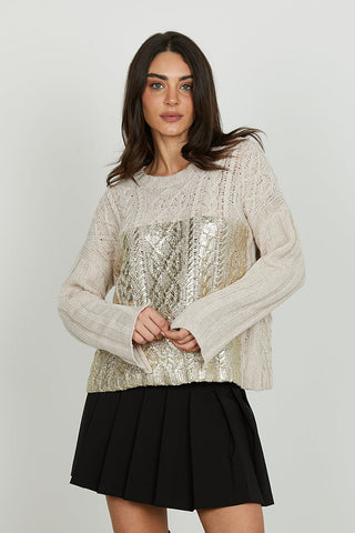 Maglia PSYLLOS manica lunga over con lavorazione trecce più spalmatura gold art. RDA2502605004 Donna Relish Autunno Inverno 2025/2026