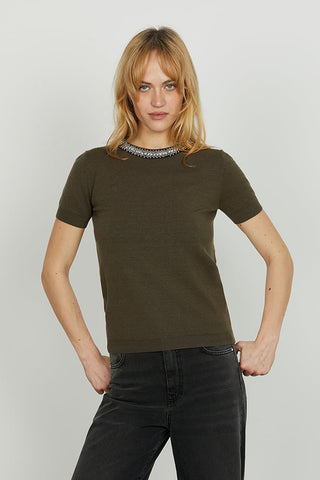 Maglia ACTERIA mezza manica con goccia più applicazione perline più strass art. RDA2502605007 Donna Relish Autunno Inverno 2025/2026