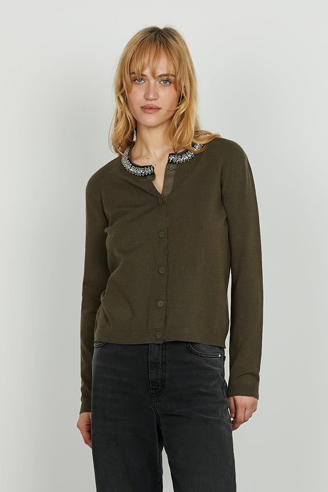 Cardigan SARIA manica lunga con applicazione strass più perline art. RDA2502605008 Donna Relish Autunno Inverno 2025/2026