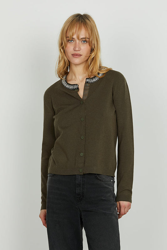 Cardigan SARIA manica lunga con applicazione strass più perline art. RDA2502605008 Donna Relish Autunno Inverno 2025/2026