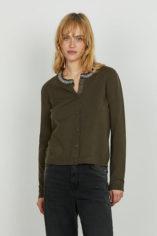 Cardigan SARIA manica lunga con applicazione strass più perline art. RDA2502605008 Donna Relish Autunno Inverno 2025/2026