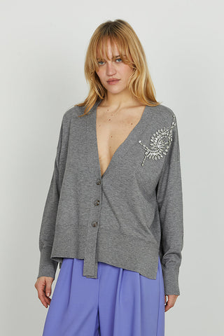 Cardigan VENETICO manica lunga over f.do asimmetrico con applicazione pietre art. RDA2502605011 Donna Relish Autunno Inverno 2025/2026