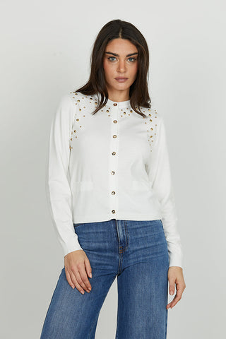 Cardigan BEATRICE_B manica lunga con patte più applicazione borchie art. RDA2502605014 Donna Relish Autunno Inverno 2025/2026