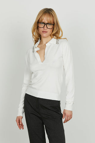 Maglia NIHOA manica lunga scollo v con colletto più applicazione strass art. RDA2502605015 Donna Relish Autunno Inverno 2025/2026