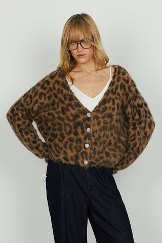 Cardigan ILUS manica lunga con bottoni gioiello fantasia animalier art. RDA2502616056 Donna Relish Autunno Inverno 2025/2026