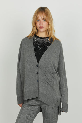 Cardigan SALAMINA manica lunga scollo v con bottoni più tasca più spacchi fondo asimmetrico art. RDA2502659036 Donna Relish Autunno Inverno 2025/2026