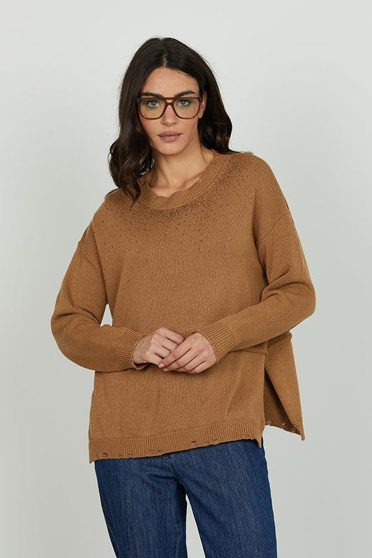 Maglia MAYAS manica lunga con strass più rotture art. RDA2502659039 Donna Relish Autunno Inverno 2025/2026