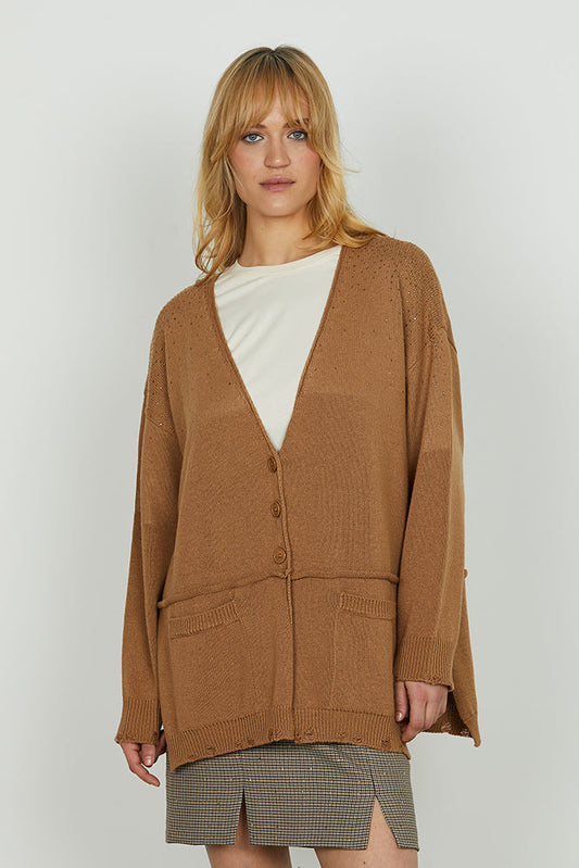 Cardigan MILOS lungo manica lunga con tasche più strass più rotture art. RDA2502659040 Donna Relish Autunno Inverno 2025/2026