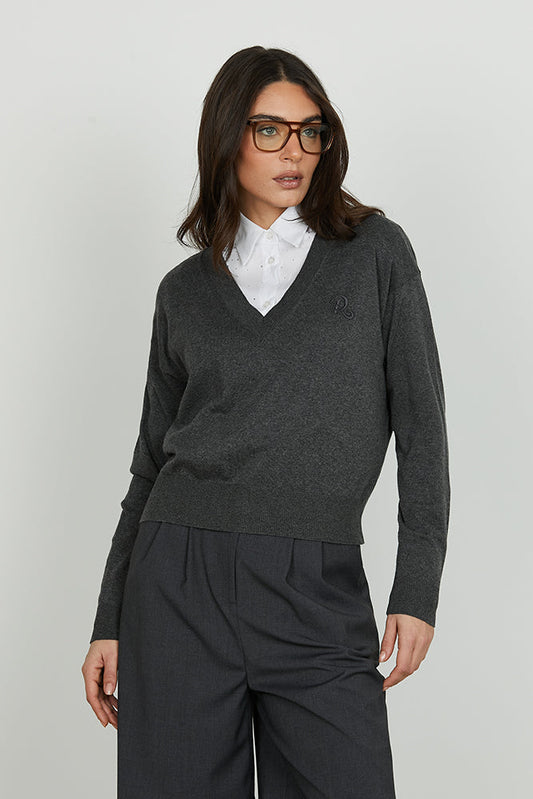 Maglia ANTIPARO manica lunga scollo v con ricamo logo art. RDA2502659043 Donna Relish Autunno Inverno 2025/2026