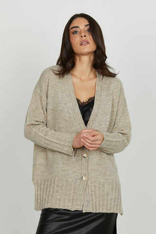Cardigan CERIGO manica lunga scollo v con bottoni più spacchi fondo più detagli lurex art. RDA2502660042 Donna Relish Autunno Inverno 2025/2026