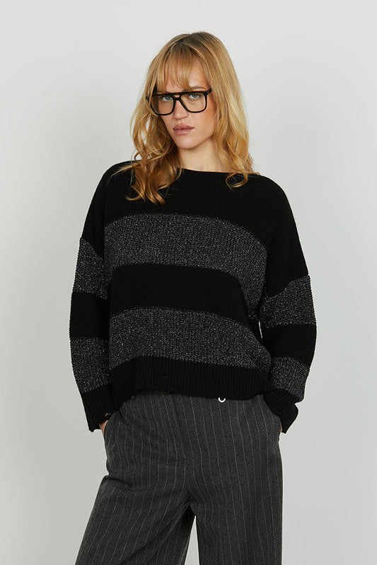 Maglia CALIN manica lunga over righe con lurex più rotture art. RDA2502661046 Donna Relish Autunno Inverno 2025/2026