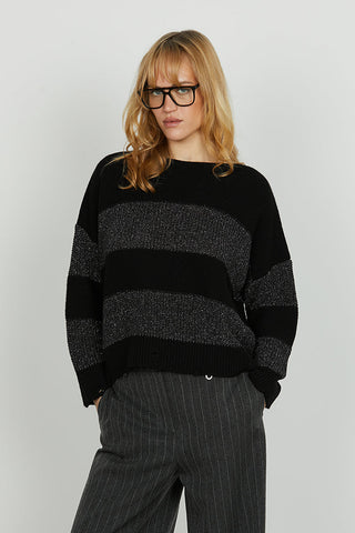 Maglia CALIN manica lunga over righe con lurex più rotture art. RDA2502661046 Donna Relish Autunno Inverno 2025/2026