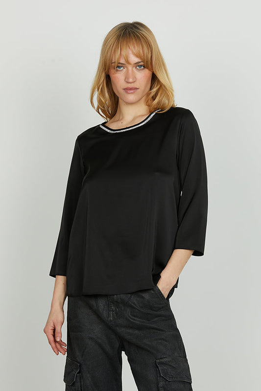 Blusa FUI m.3/4 girocollo con applicazione strass più goccia schiena art. RDA2503006014 Donna Relish Autunno Inverno 2025/2026
