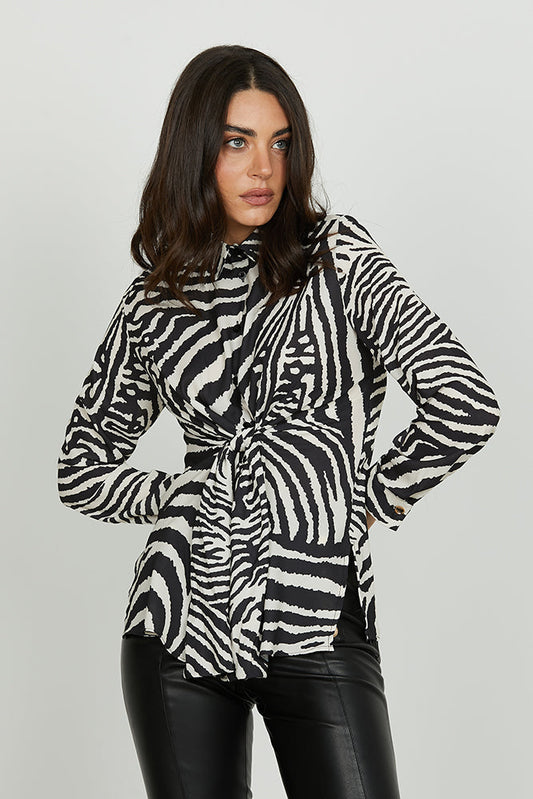 Camicia IMPERA manica lunga con fiocco più spacchi fantasia animalier art. RDA2503009016 Donna Relish Autunno Inverno 2025/2026