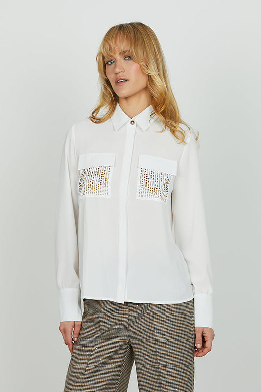 Camicia JUWELL manica lunga con tasche con strass più borchie più patte art. RDA2503009019 Donna Relish Autunno Inverno 2025/2026