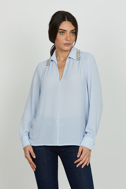 Blusa MARBEL manica lunga scollo v con colletto più pietre più strass art. RDA2503009021 Donna Relish Autunno Inverno 2025/2026