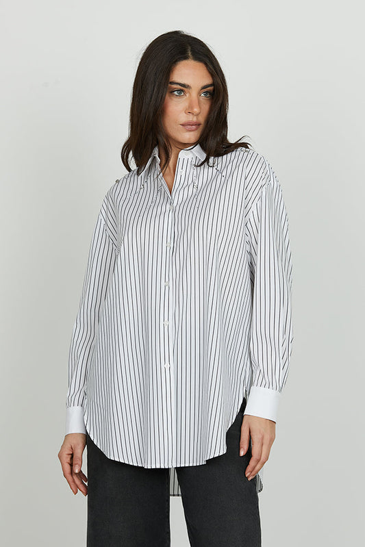 Camicia AFROGI manica lunga con pietre strass righe art. RDA2503033006 Donna Relish Autunno Inverno 2025/2026