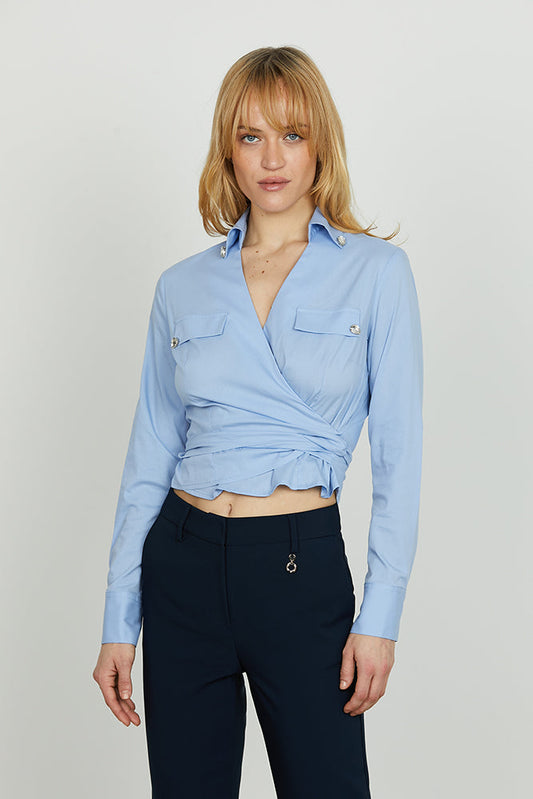 Camicia ARIA_S corta manica lunga incr.con fusciacca più patte più pietre strass art. RDA2503056005 Donna Relish Autunno Inverno 2025/2026
